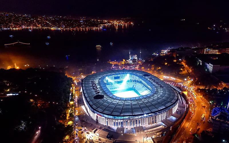 Vodafone Park, night, aerial view, football stadium, BJK, Vodafone Arena, soccer, Besiktas stadium, Turkey, turkish stadium, Besiktas, HD wallpaper