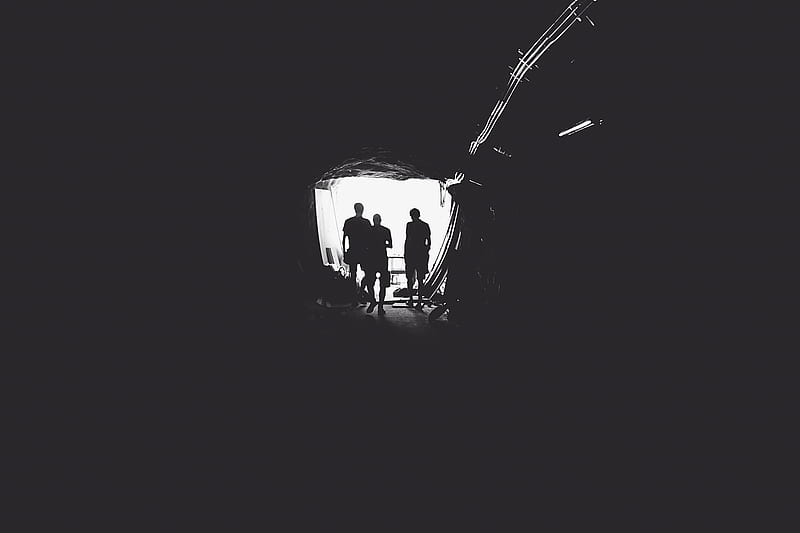 three person standing in tunnel, HD wallpaper