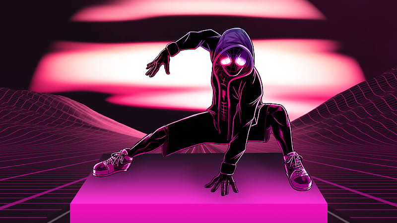 Neon Spider Man, spiderman-into-the-spider-verse, spiderman, superheroes, artwork, artist, digital-art, behance, retrowave, HD wallpaper
