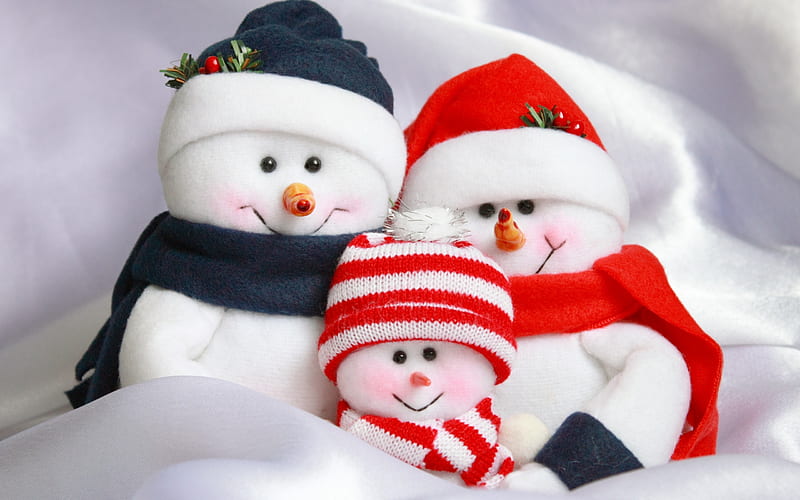 Snowmen, family, Christmas, New Year, winter, snow, little snowman, HD wallpaper
