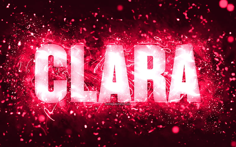 Happy Birtay Clara pink neon lights, Clara name, creative, Clara Happy Birtay, Clara Birtay, popular american female names, with Clara name, Clara, HD wallpaper