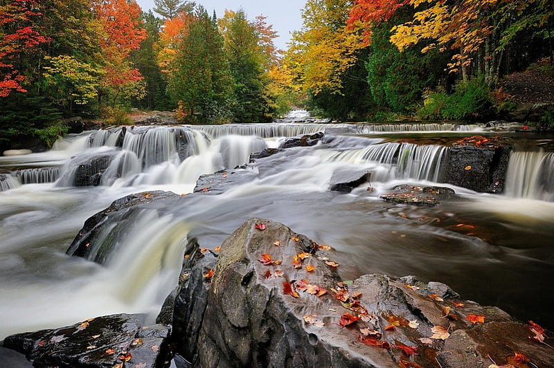 Bond falls, stream, fall, pretty, autumn, shore, falling, bonito ...