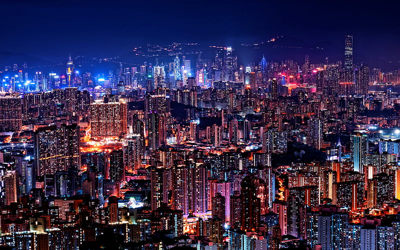 Hong Kong, skyline, nightscapes, skyscrapers, modern buildings, asian cities, China, Hong Kong at night, Asia, HD wallpaper