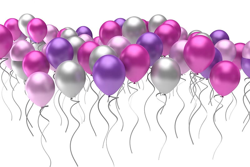 Happy Birtay!, balloon, purple, white, birtay, pink, card, HD wallpaper
