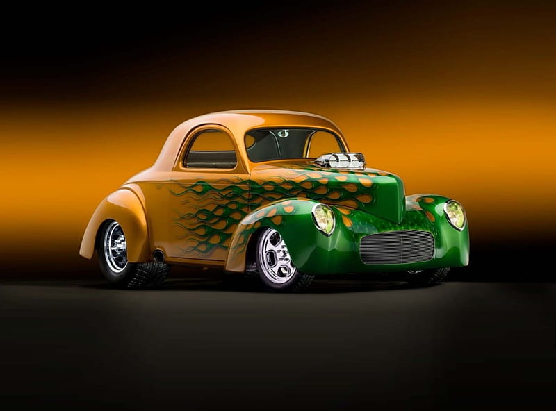 1941-Willys-Coupe, Classic, Hotrod, Green, Gold, HD wallpaper