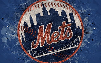 New York Mets, golden logo, MLB, blue metal background, american