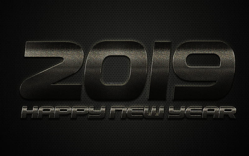 Happy New Year 2019, gray creative letters, metal texture, 2019 concepts, 2019 metal background, postcard, 2019 year, stylish design, HD wallpaper