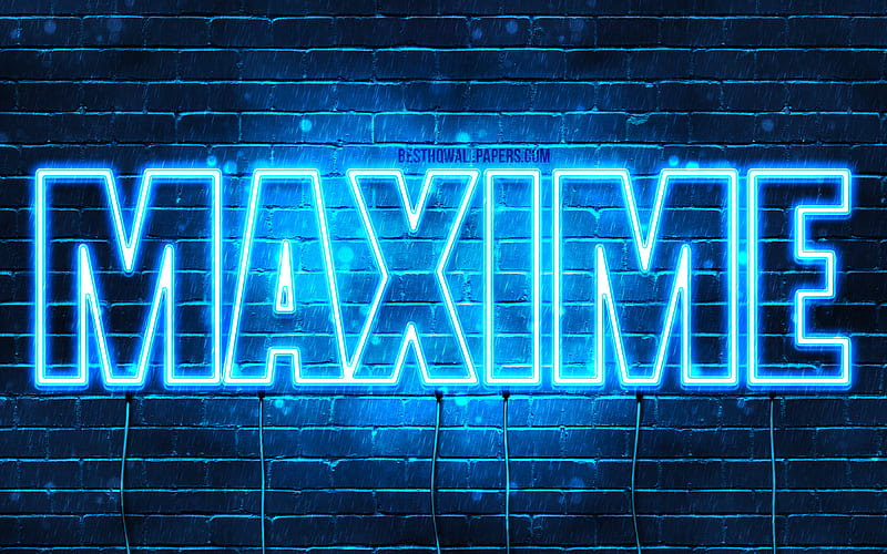 Maxime with names, Maxime name, blue neon lights, Happy Birtay Maxime, popular french male names, with Maxime name, HD wallpaper