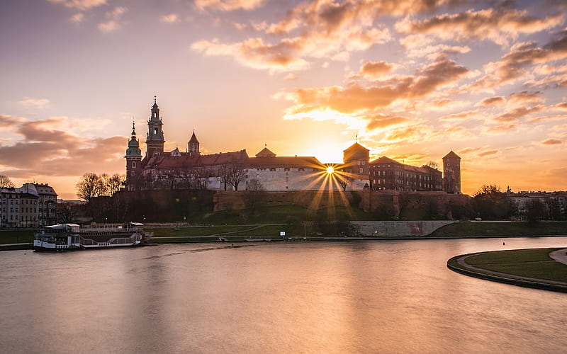 Wawel Castle, Krakow, Poland, Krakow, Poland, sunrise, castle, HD wallpaper