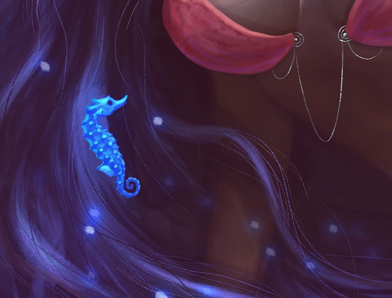 Seahorse, blue, eva toker, vara, fantasy, detail, summer, whisperer, HD wallpaper