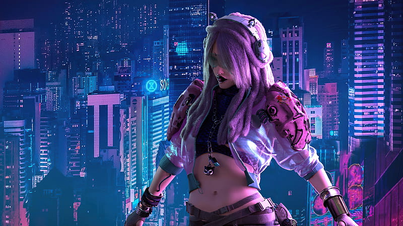 Cyberpunk Girl - Neon Mirra - Digital Art, Fantasy & Mythology