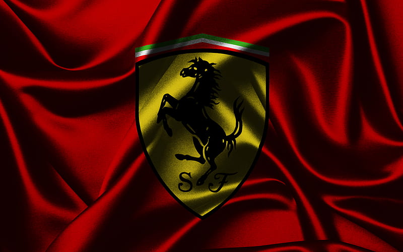 Ferrari, Ferrari emblem, silk flag, logo, Italian auto giant, HD wallpaper
