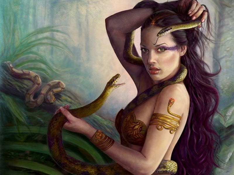Snake Girl, forest, fantasy, girl, snake, HD wallpaper