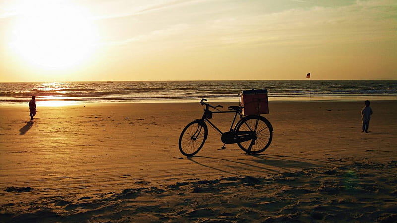 Bike at the beach, beach, cool, ocean, nature, fun, HD wallpaper | Peakpx