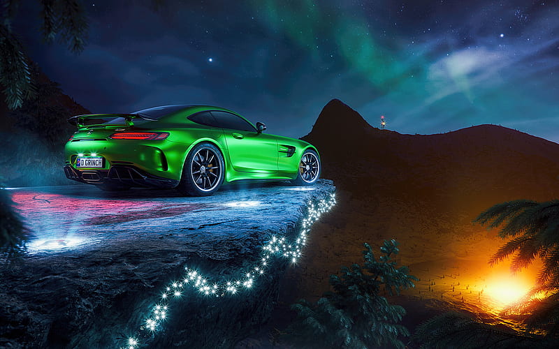 Mercedes-AMG GT R, night, 2018 cars, supercars, AMG, german cars, Mercedes, HD wallpaper