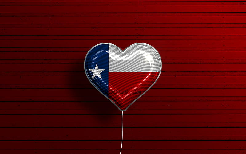 I Love Texas, realistic balloons, red wooden background, United States of America, Texas flag heart, flag of Texas, balloon with flag, American states, Love Texas, USA, HD wallpaper