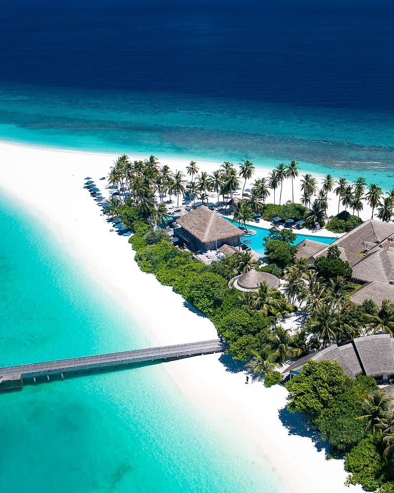 ocean, beach, island, maldives, palm, houses, HD phone wallpaper
