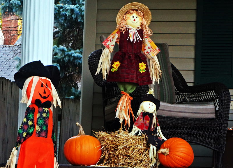 Halloween Display, Halloween Decorations, scarecrow, trick or treat, HD wallpaper
