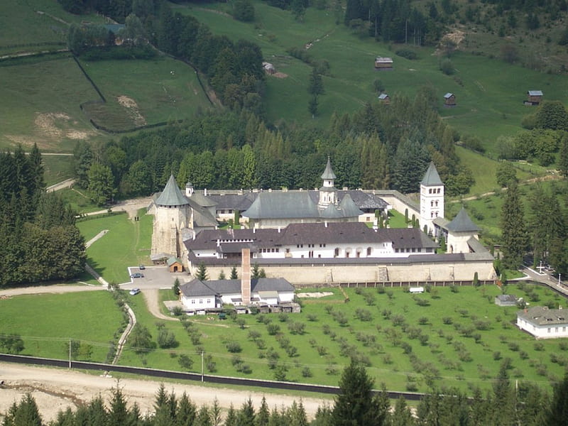 Putna Monastery ~ Romania, moldova, tree, green, romania, church, putna, monastery, HD wallpaper
