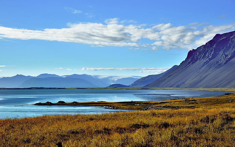 Hornafjordur, lake, Auster-Skaftafellssysla, mountains, Iceland, HD wallpaper