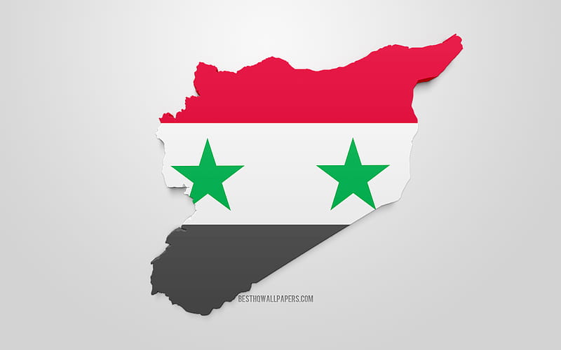 3d flag of Syria, map silhouette of Syria, 3d art, Syria flag, Europe, Syria, geography, Syria 3d silhouette, HD wallpaper