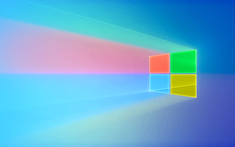 Windows 10 blue background, colorful rays, Microsoft, Windows 10 logo, Windows 10 abstract logo, HD wallpaper