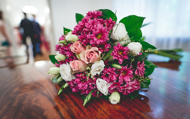 bridal bouquet, roses, purple flowers, wedding bouquet, wedding concepts, HD wallpaper