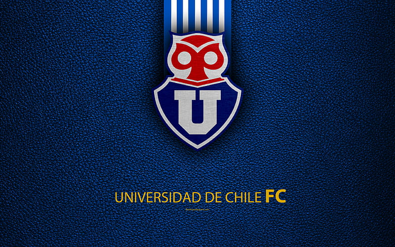 Club Universidad de Chile logo, blue leather texture, Chilean football club, emblem, Primera Division, blue white lines, Santiago Nunoa, Chile, football, HD wallpaper