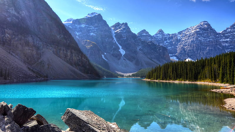 Lakes, Mountain, Lake, Reflection, Canada, Earth, Cliff, Alberta, Moraine Lake, Banff National Park, Canadian Rockies, HD wallpaper