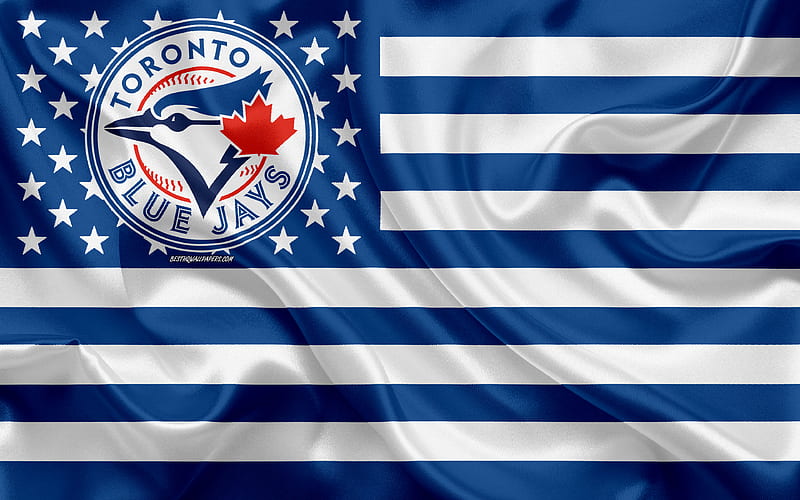 Toronto Blue Jays, Canadian baseball club, American creative flag, white blue flag, MLB, Toronto, Ontario, Canada, USA, logo, emblem, Major League Baseball, silk flag, baseball, HD wallpaper