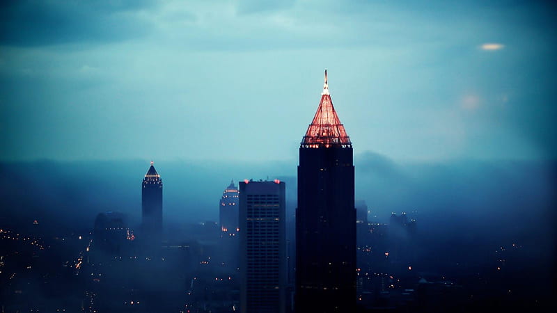 morning fog over skyscrapers in atlanta, city, morning, fog, skyscrapers, HD wallpaper