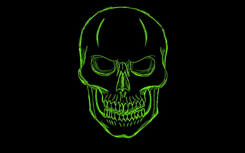 Dark Green Skull Minimalism Art, skull, minimalism, green, artist, digital-art, HD wallpaper