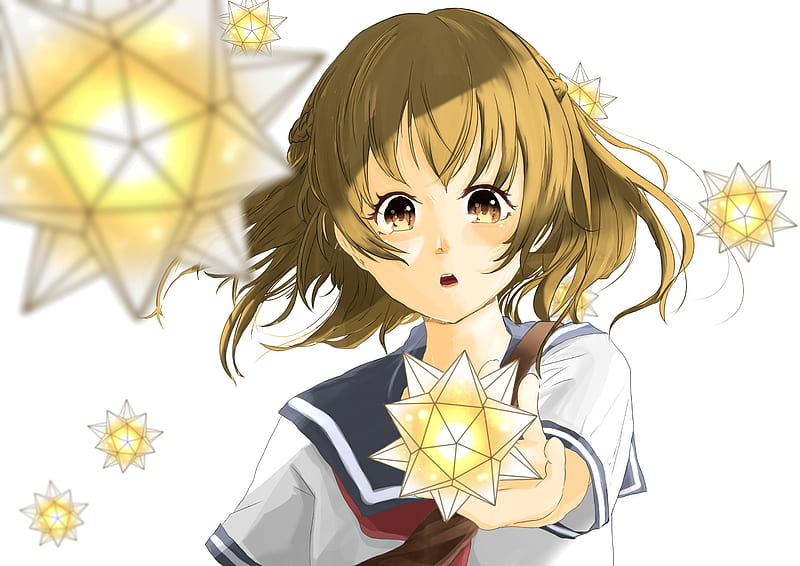 Girl, glance, sailor suit, star, glow, anime, HD wallpaper