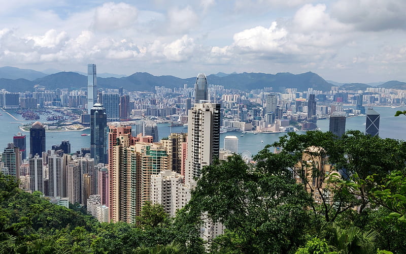 Hong Kong, International Commerce Centre, International Finance Centre, skyscrapers, Central District, Victoria Peak, Mount Austin, view from The Peak Tower, cityscape, modern buildings, HD wallpaper