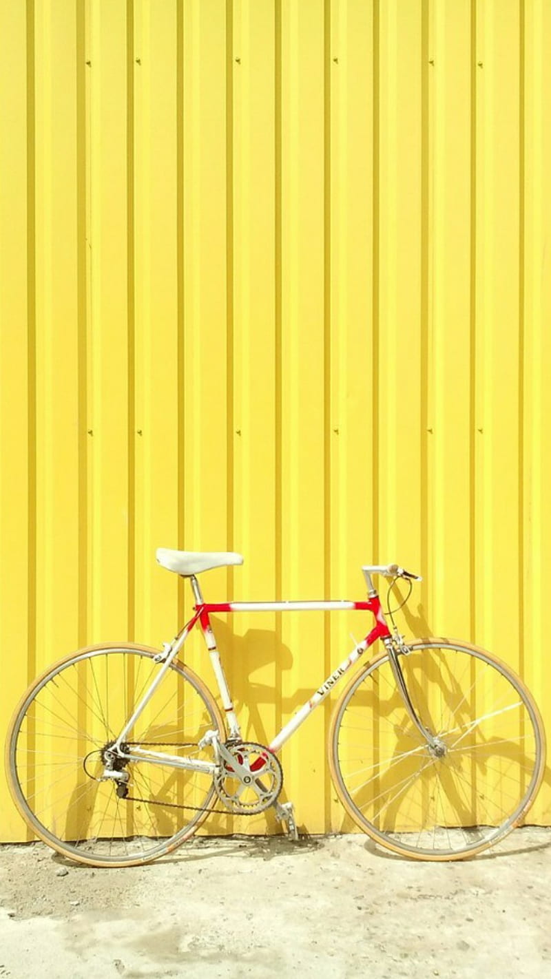 Yellow Wall, bicycle, bright, HD phone wallpaper