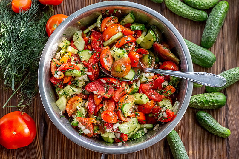 Food, Salad, Cucumber, Tomato, HD wallpaper