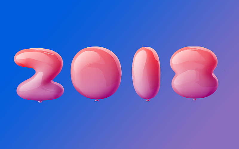 2018 New Year balloons, New Year concepts, 2018 concepts, 3d balloons, HD wallpaper