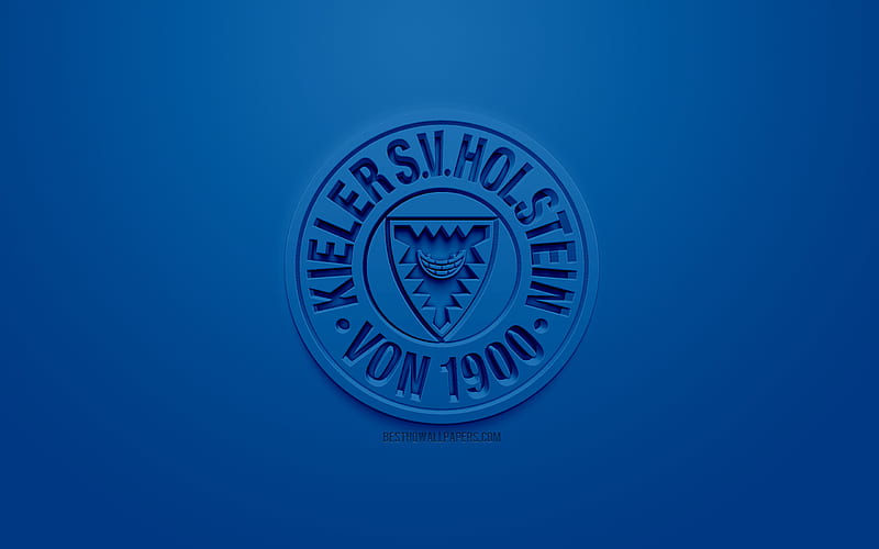 Holstein Kiel, creative 3D logo, blue background, 3d emblem, German football club, Bundesliga 2, Kiel, Germany, 3d art, football, stylish 3d logo, HD wallpaper