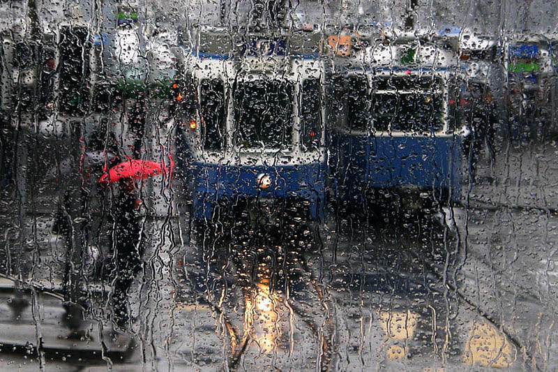 graph through glass, window, people, trolley, rain, other, HD wallpaper