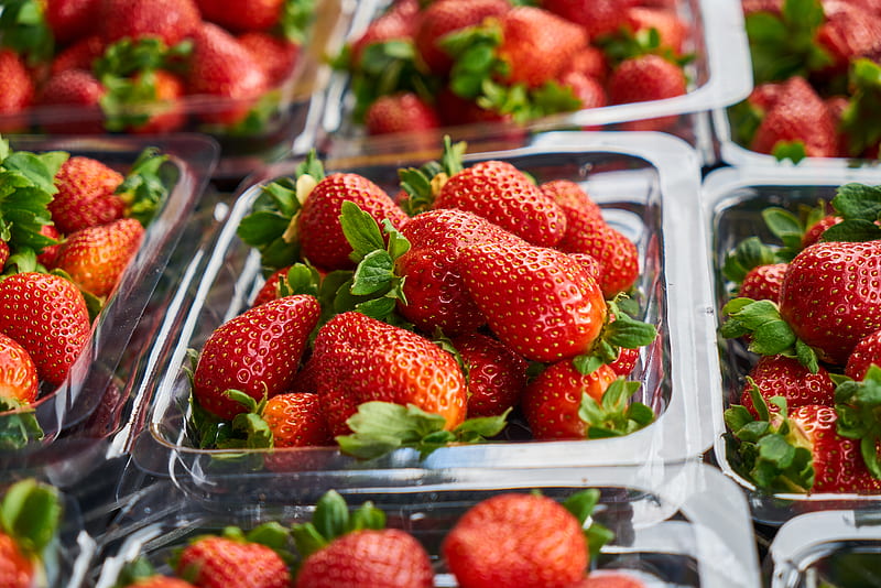 Close-Up graphy of Strawberries on Plastic Container, HD wallpaper