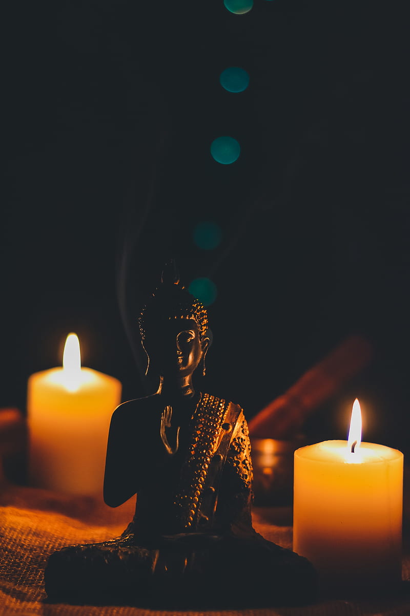 buddha, figurine, candles, buddhism, harmony, HD phone wallpaper