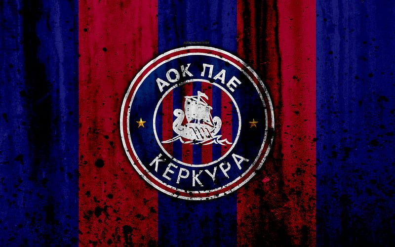 PAE Kerkyra FC Greece Super League, grunge, stone texture, Kerkyra logo, emblem, Greek football club, Corfu, Greece, HD wallpaper
