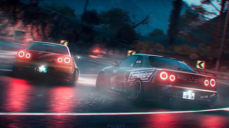 Nissan Skyline, Japanese, Sports car, Yellow and red, drifting, need for  speed Poster