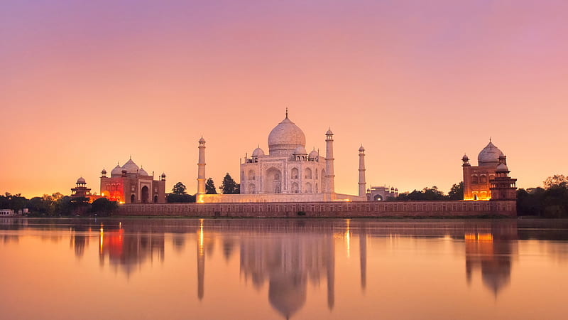 Taj Mahal skyline, Yamuna river, sunset, Agra, India, HD wallpaper