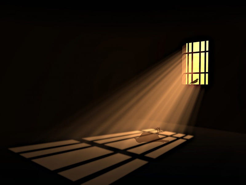 PRISON CELL OF LIFE, thoughts, art, brown, PRISON sunlight, cell, alone, fantasy, rays, surreal, light, HD wallpaper