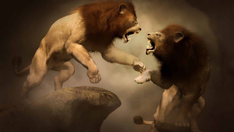 Leones artísticos están luchando contra el león, Fondo de pantalla HD |  Peakpx