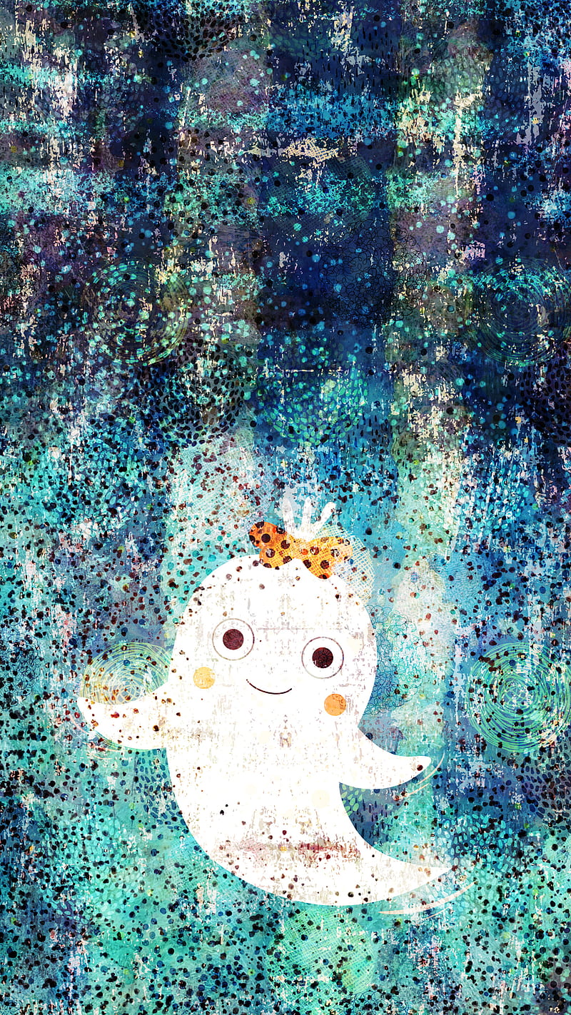 Cute Kawaii Girl Ghost, Adoxali, Day of the Dead, Halloween, autumn, background, bow, cartoon, celebration, character, child, childish, costume, dark, death, eyes, fantasy, float, flying, ghoul, haunted, kid, magic, night, party, playful, scary, spooky, spoopy, trick or treat, HD phone wallpaper