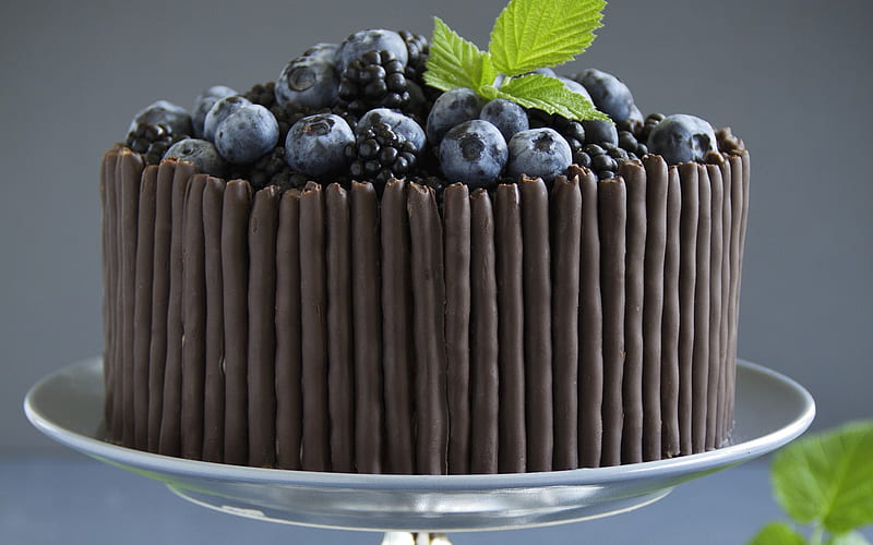 blueberry chocolate cake, berries, pie, chocolate, pastries, berries cake, HD wallpaper