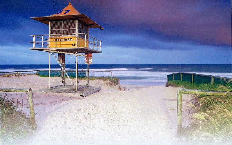 Lifeguard Hut on a Beach In Australia, Water, Sand, Sky, beach, Hut, HD wallpaper