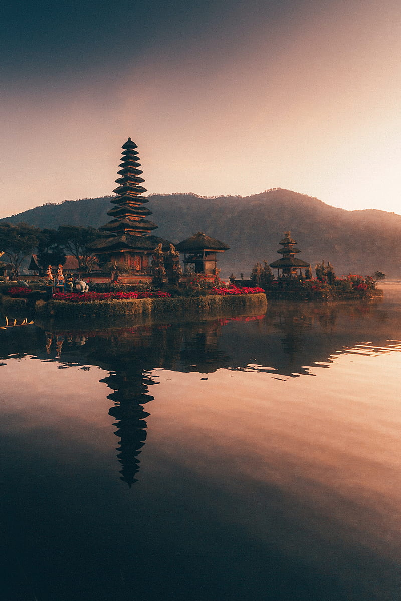 pagoda, temple, architecture, lake, reflection, twilight, HD phone wallpaper